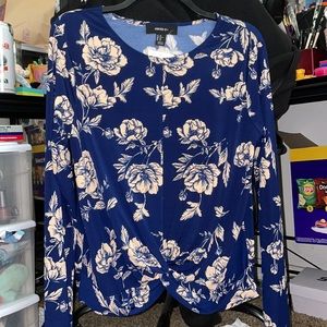 Blue long sleeve floral blouse